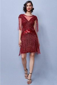 Sybill Fringe Flapper Red Dress