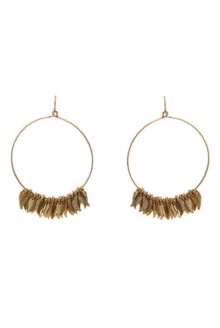 Gold Feather Earrings - hoop earrings - 1970s style jewellery