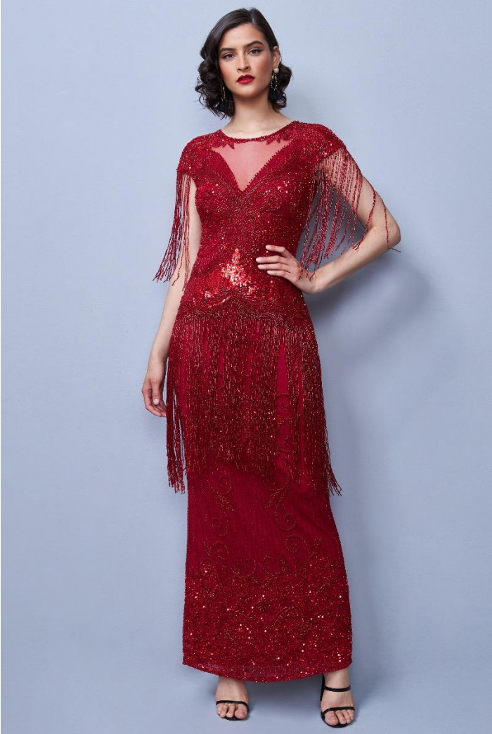Ethel Maxi Fringe Red Gown