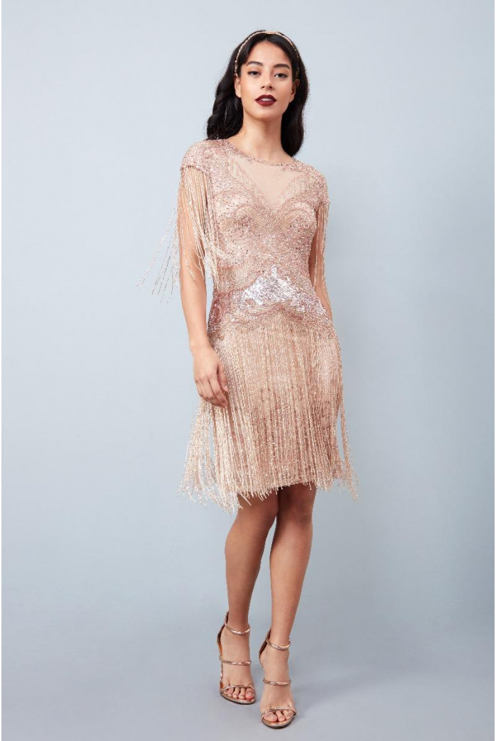 Sybill Fringe Flapper Blush Dress