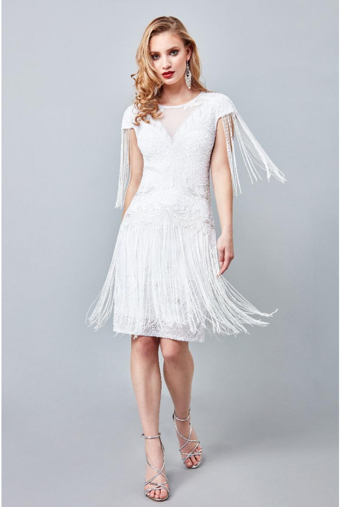 Sybill Fringe Flapper White Dress